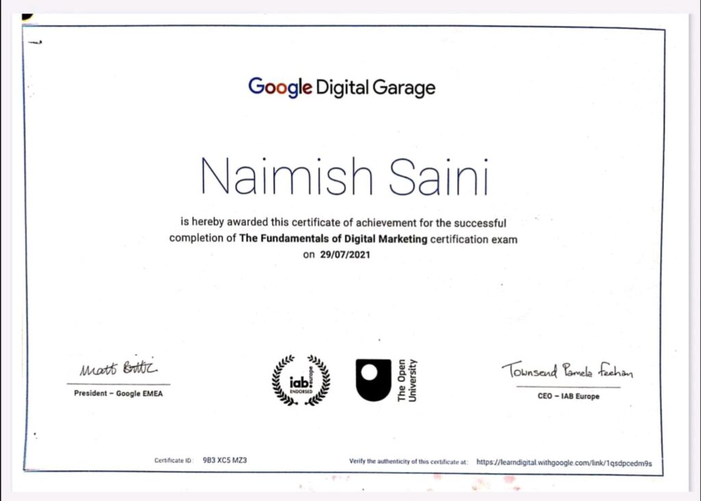 Digital Marketing Certificate by Google